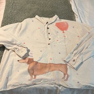 Cream Dog Print Shirt